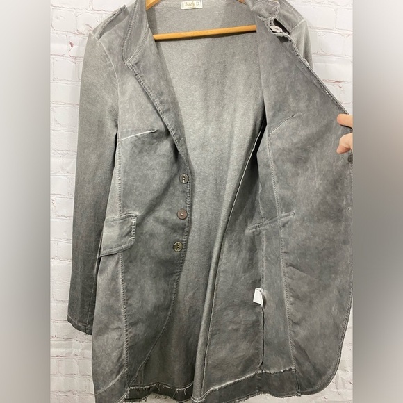 SUZY D LONDON WOMANS SIZE LARGE OPEN FRONT DISTRESSED MILITARY STYLE JACKET - Picture 6 of 9